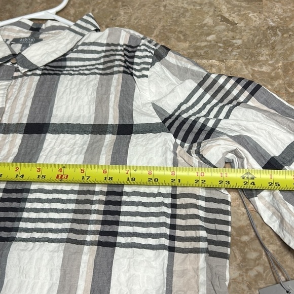 HABITAT LG  & XL gauzy crinkle button down shirt,black & white plaid, hi low - Picture 11 of 16